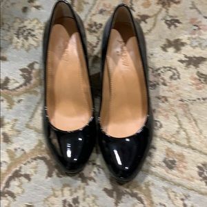 Jcrew patent black wedge heels